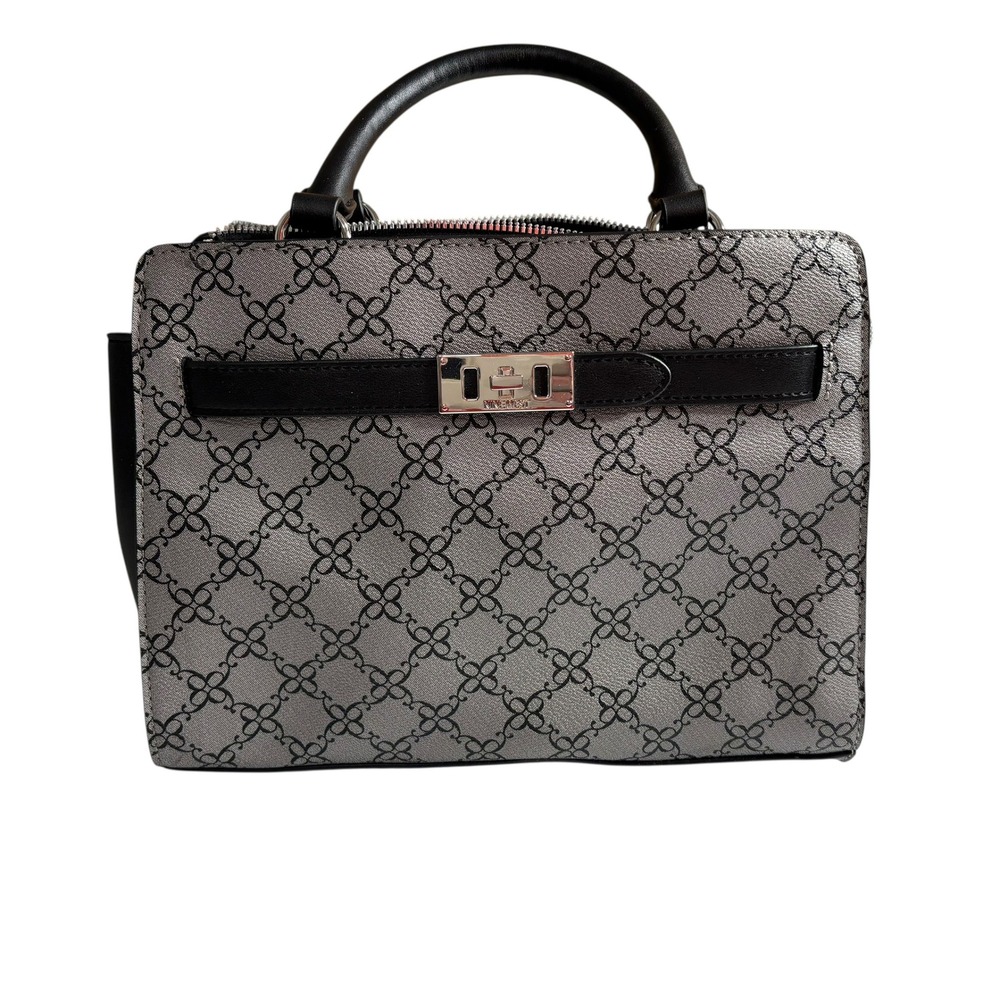 Nine West Maribel Mini‎ Satchel Handbag Purse Silver Gray Black Top Handle